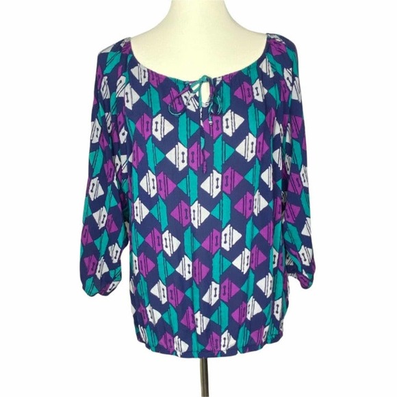 Old Navy Multicolor Geometric Peasant Blouse - Picture 1 of 9